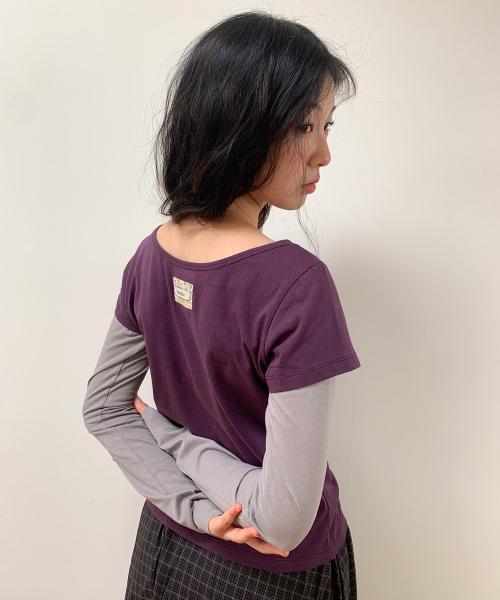 FLORAL LABEL LAYERED T-SHIRT, PURPLE