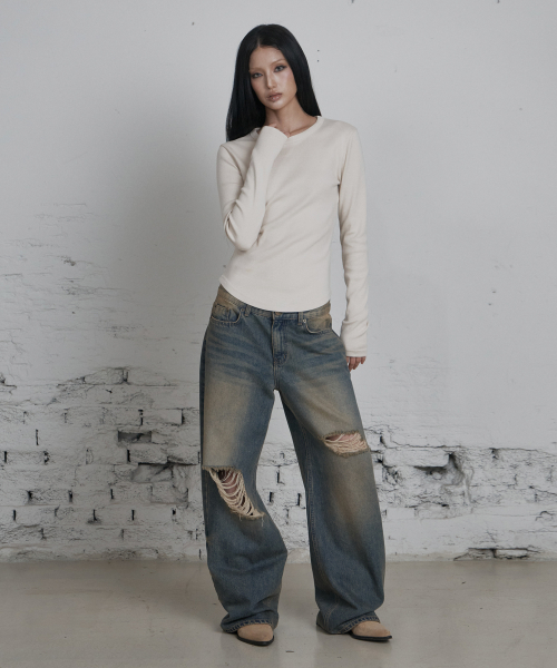 C 90S LINE BASIC LONG SLEEVE T-SHIRT_BEIGE