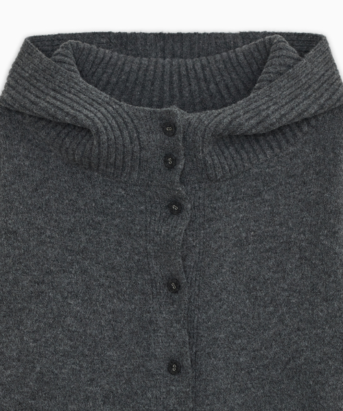 CROPPED HOODED HIGH NECK CARDIGAN, CHARCOAL