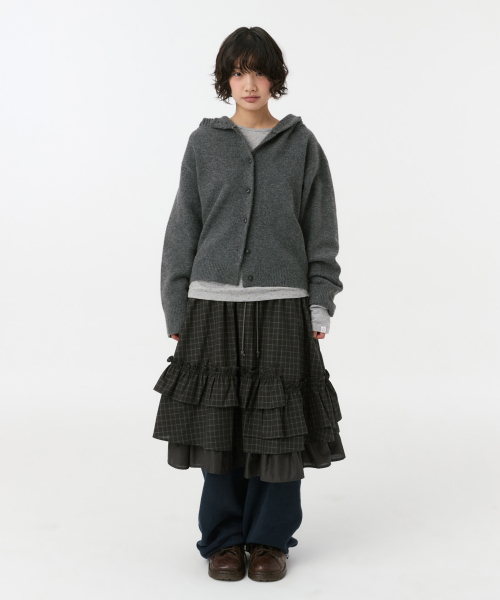CROPPED HOODED HIGH NECK CARDIGAN, CHARCOAL