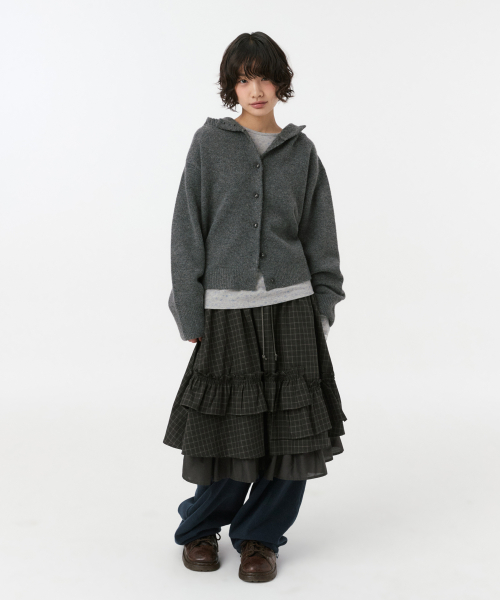 CROPPED HOODED HIGH NECK CARDIGAN, CHARCOAL