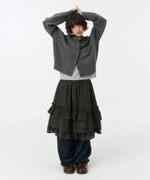 CROPPED HOODED HIGH NECK CARDIGAN, CHARCOAL