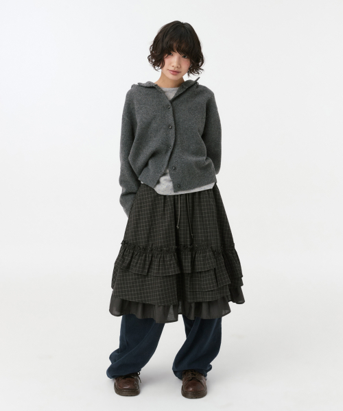 CROPPED HOODED HIGH NECK CARDIGAN, CHARCOAL