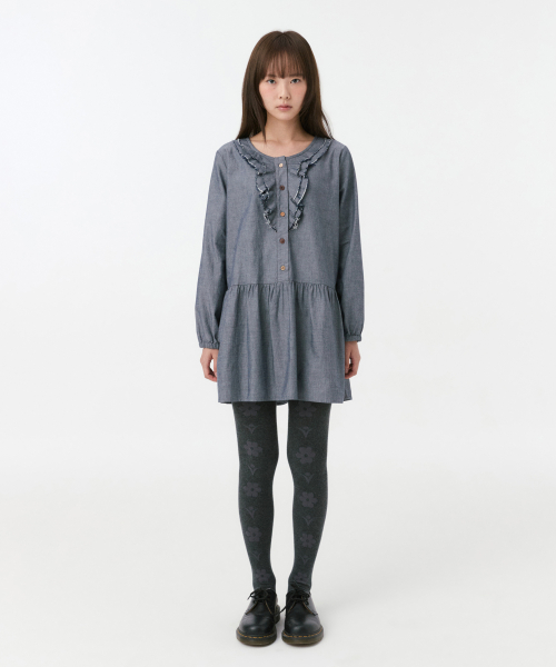 FLORAL PATTERN TIGHTS, CHARCOAL