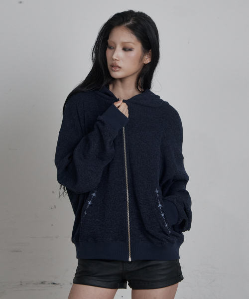 C HOODED KNIT ZIP-UP_NAVY
