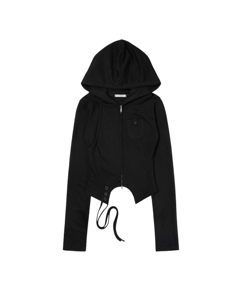 OVERLAY CROP HOODED ZIP-UP (BLACK) F26ZA513