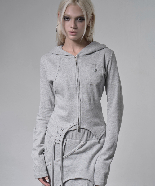 OVERLAY CROP HOODED ZIP-UP (MELANGE) F26ZA513