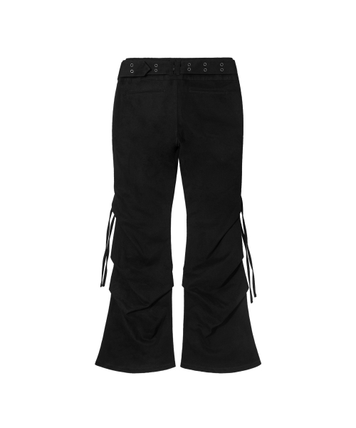 BELTED FLARE SHIRRING PANTS (BLACK) F26ZD468