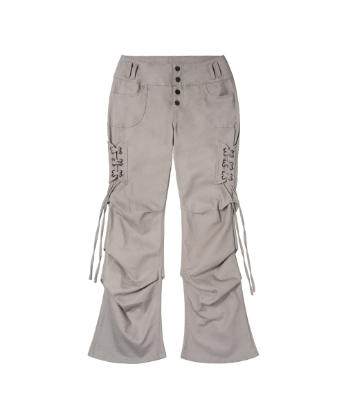 BELTED FLARE SHIRRING PANTS (BEIGE) F26ZD468
