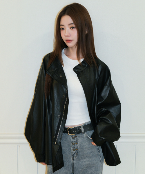 OVERFIT LEATHER FIELD JACKET [BLACK]