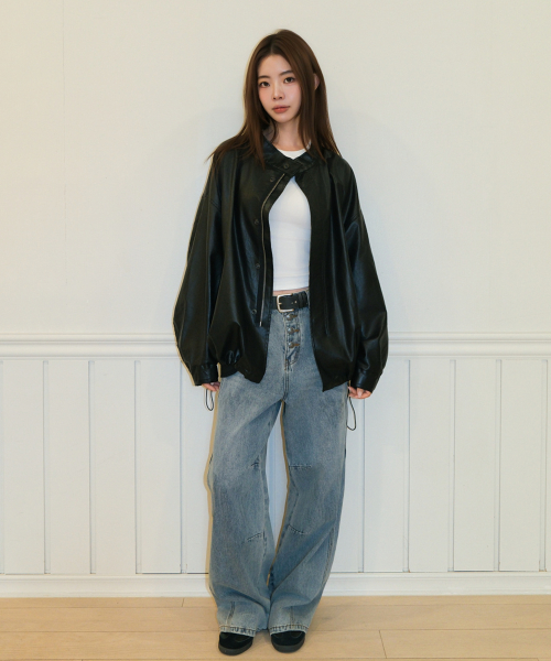 OVERFIT LEATHER FIELD JACKET [BLACK]