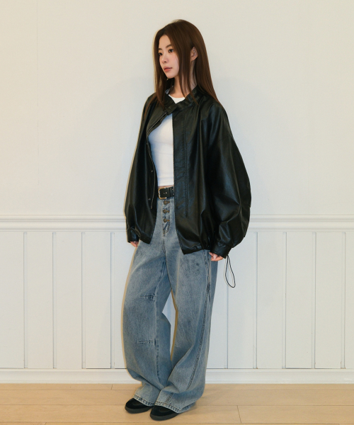 OVERFIT LEATHER FIELD JACKET [BLACK]