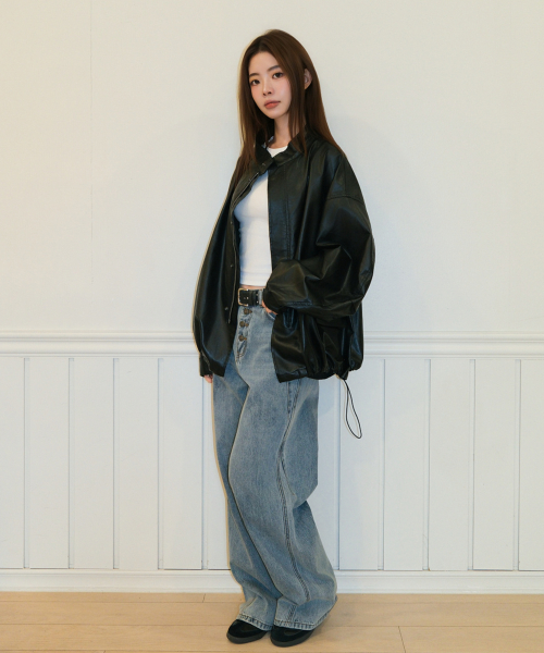 OVERFIT LEATHER FIELD JACKET [BLACK]