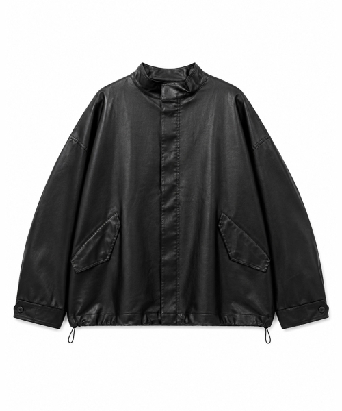 OVERFIT LEATHER FIELD JACKET [BLACK]