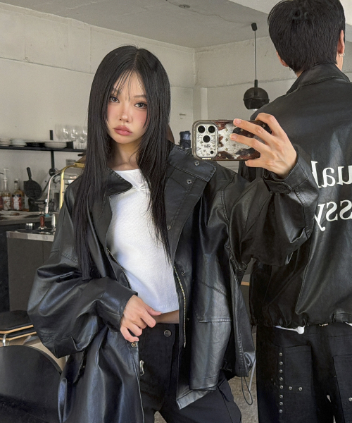 OVERFIT LEATHER FIELD JACKET [BLACK]