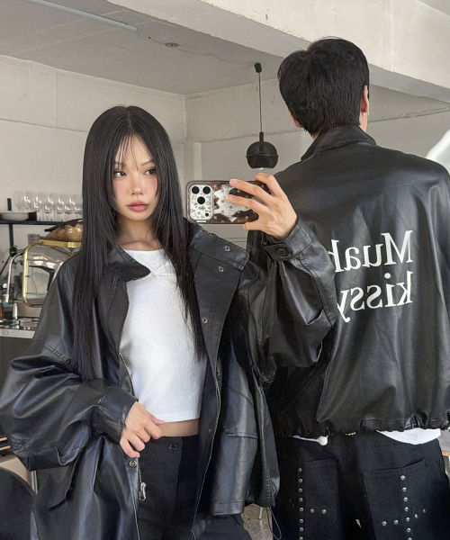 OVERFIT LEATHER FIELD JACKET [BLACK]