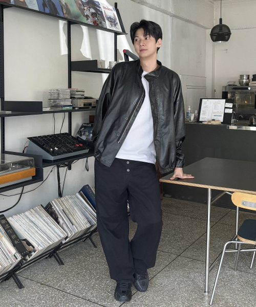 OVERFIT LEATHER FIELD JACKET [BLACK]