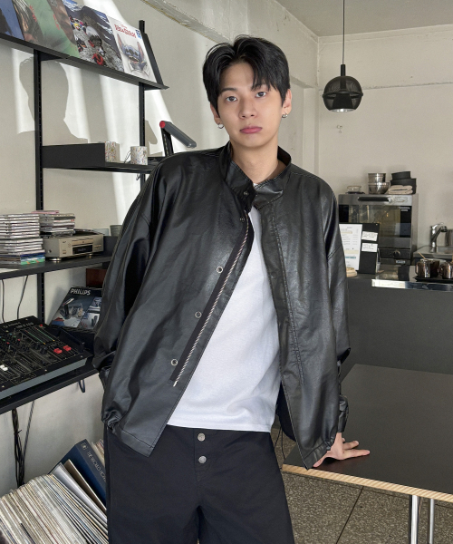OVERFIT LEATHER FIELD JACKET [BLACK]