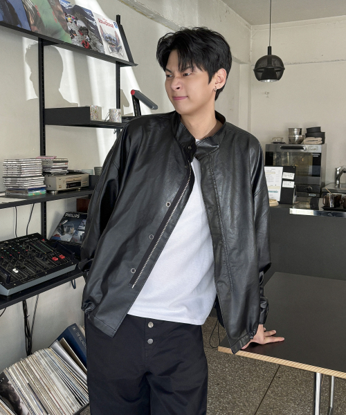 OVERFIT LEATHER FIELD JACKET [BLACK]