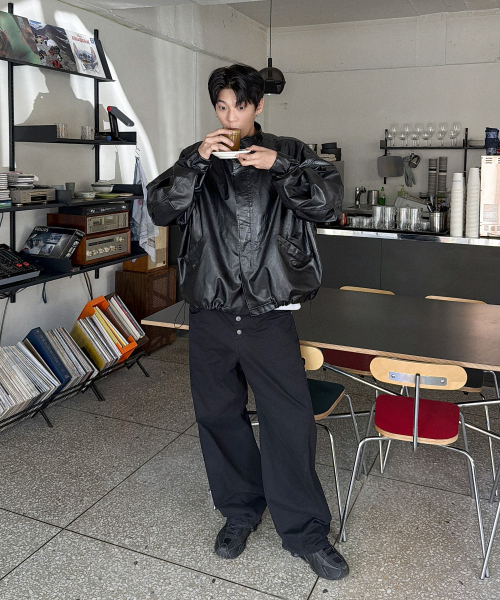 OVERFIT LEATHER FIELD JACKET [BLACK]