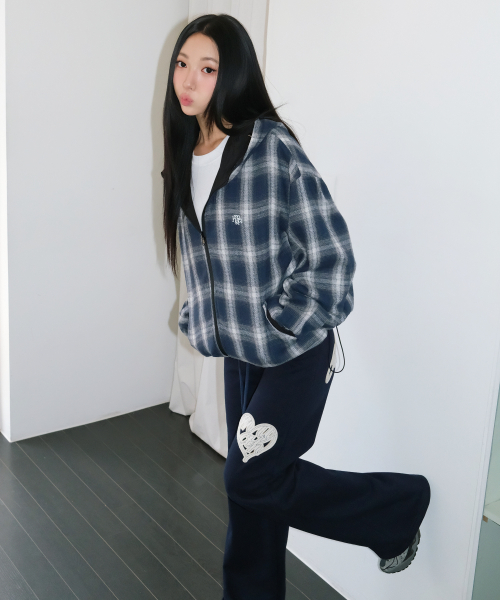 REVERSIBLE LOOSE FIT CHECK HOOD JACKET [BLACK]