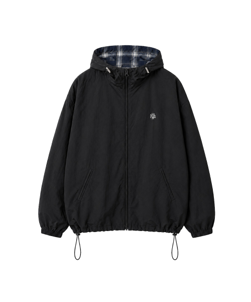 REVERSIBLE LOOSE FIT CHECK HOOD JACKET [BLACK]