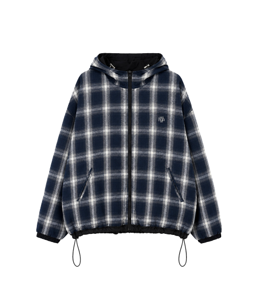 REVERSIBLE LOOSE FIT CHECK HOOD JACKET [BLACK]