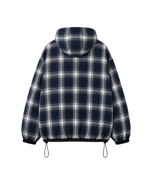 REVERSIBLE LOOSE FIT CHECK HOOD JACKET [BLACK]