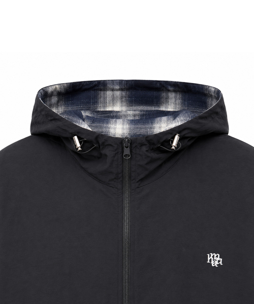 REVERSIBLE LOOSE FIT CHECK HOOD JACKET [BLACK]