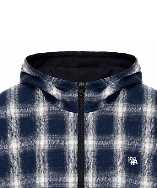 REVERSIBLE LOOSE FIT CHECK HOOD JACKET [BLACK]