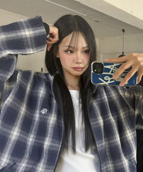 REVERSIBLE LOOSE FIT CHECK HOOD JACKET [BLACK]