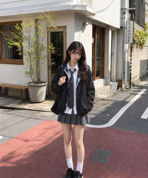 REVERSIBLE LOOSE FIT CHECK HOOD JACKET [BLACK]