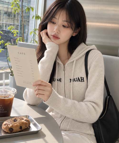 JACQUARD KNIT HOOD ZIPUP [OATMEAL]