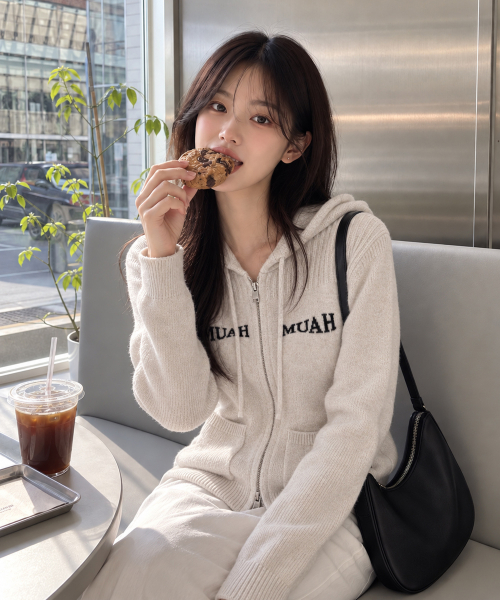 JACQUARD KNIT HOOD ZIPUP [OATMEAL]