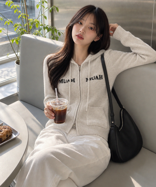 JACQUARD KNIT HOOD ZIPUP [OATMEAL]