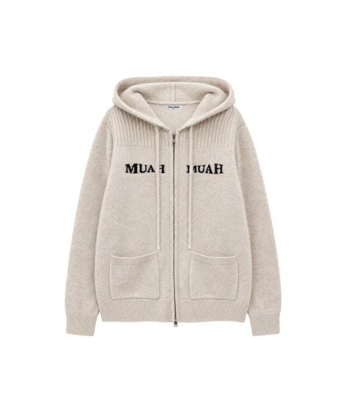 JACQUARD KNIT HOOD ZIPUP [OATMEAL]