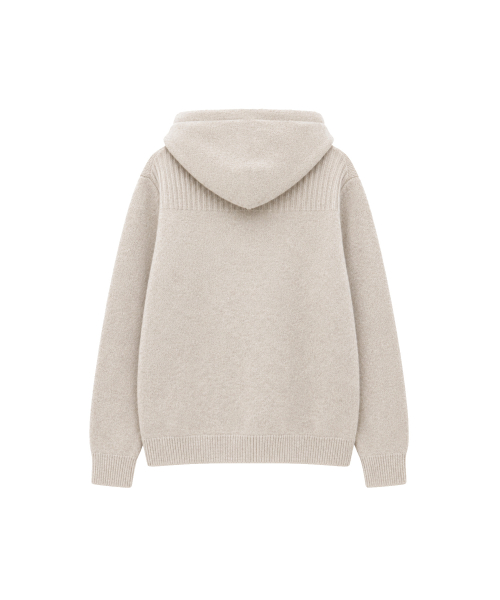 JACQUARD KNIT HOOD ZIPUP [OATMEAL]