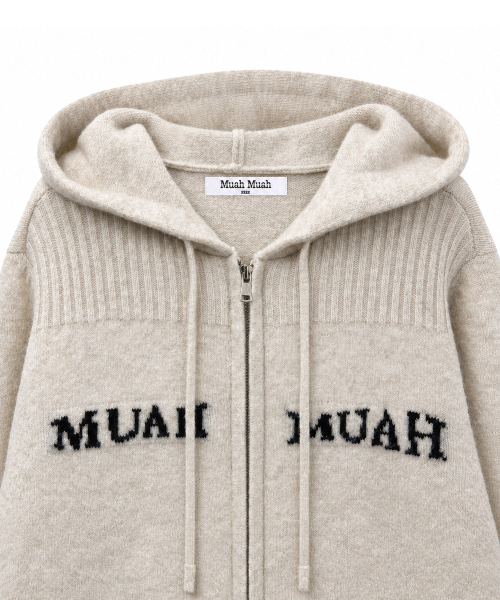 JACQUARD KNIT HOOD ZIPUP [OATMEAL]