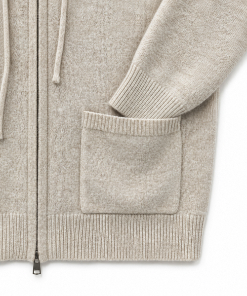 JACQUARD KNIT HOOD ZIPUP [OATMEAL]
