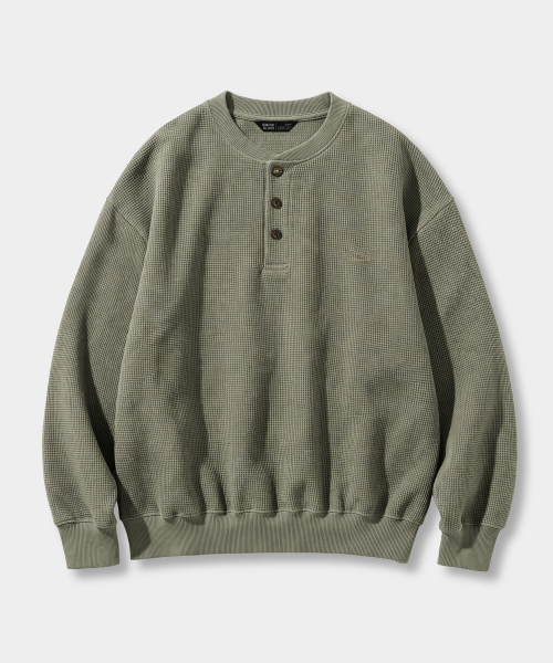 REGULAR WAFFLE HENLEY NECK T-SHIRT_4 COLOR