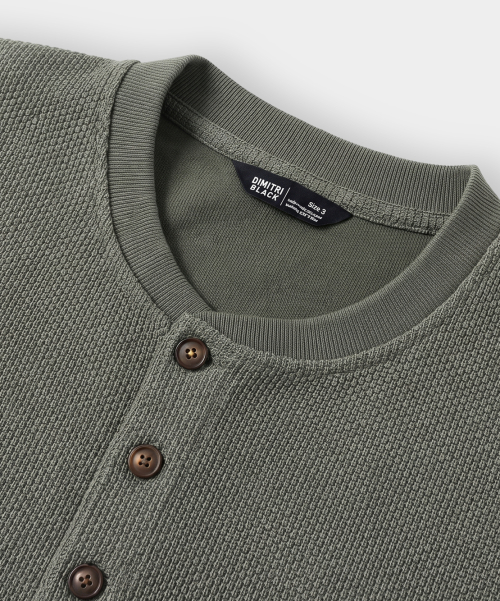 REGULAR WAFFLE HENLEY NECK T-SHIRT_4 COLOR