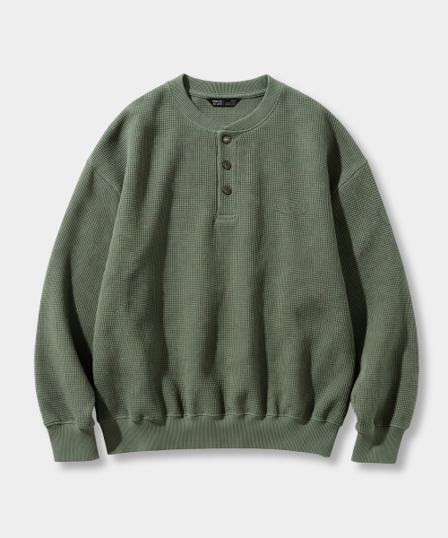 REGULAR WAFFLE HENLEY NECK T-SHIRT_4 COLOR