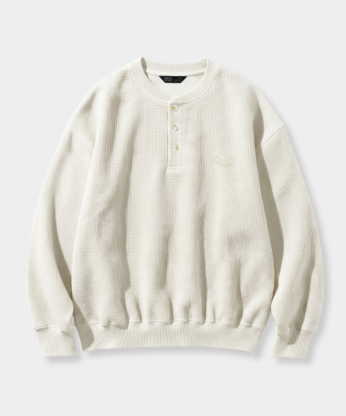 REGULAR WAFFLE HENLEY NECK T-SHIRT_4 COLOR
