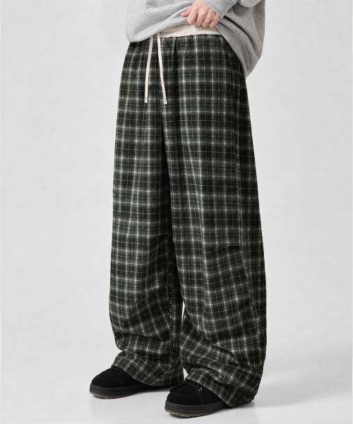 ONE-TUCK PLAID CHECK BANDING PANTS_2 COLOR