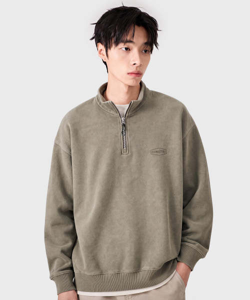 MOCK NECK QUARTER ZIP-UP SWEATSHIRT_3 COLOR
