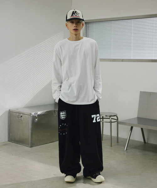 크레스트 와이드 스웨트 팬츠[블랙]