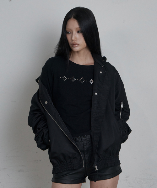 C SQUARE STUD SLIM FIT T-SHIRT_BLACK