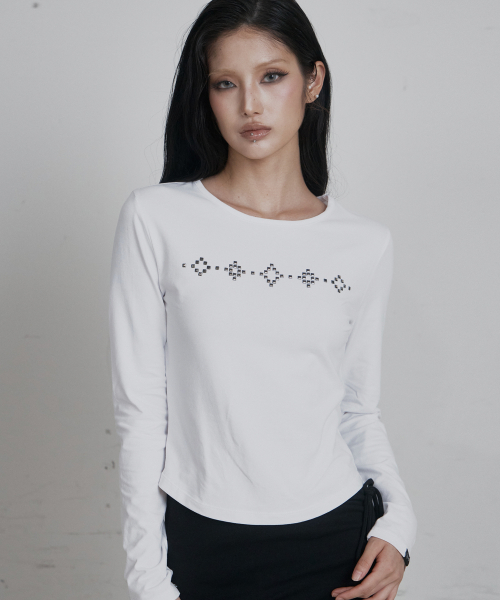 C SQUARE STUD SLIM FIT T-SHIRT_WHITE