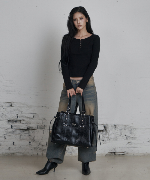 C HOOK FRONT OPEN T-SHIRT_BLACK