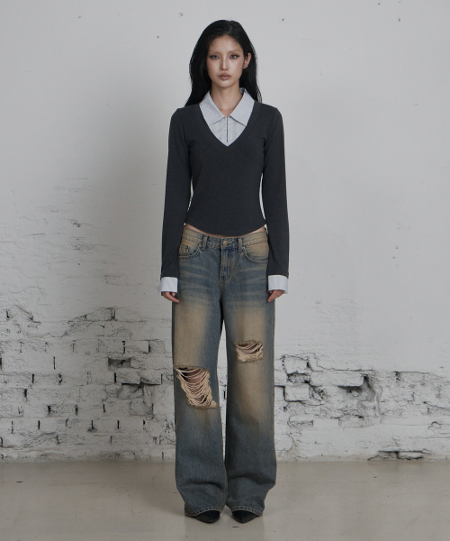 C HOOK OPEN SHIRT LAYERED TOP_WHITE